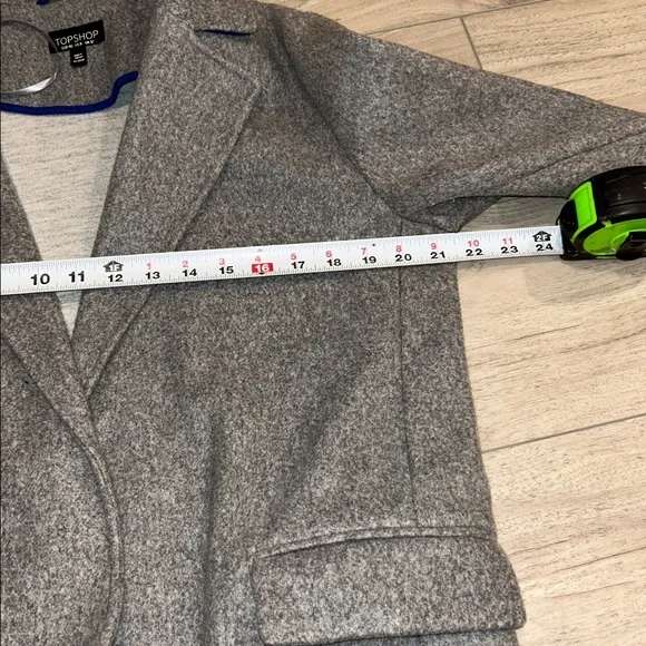 Topshop Longline Brushed One Button Blazer Coat With Wool in Gray Heather Sz 8 - Picture 9 of 11
